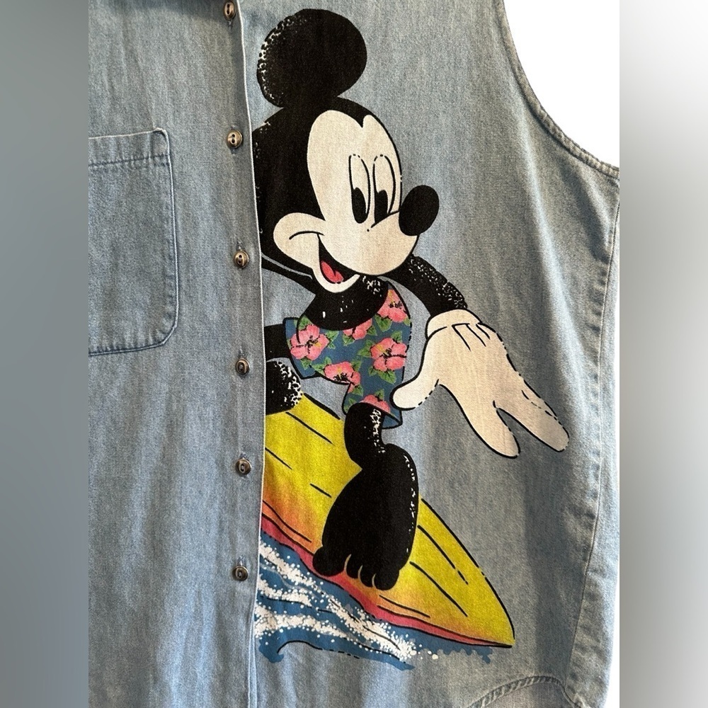 Vintage Jerry Leigh 90's Mickey Mouse Denim Button Blouse Sleeveless Top Medium - Picture 4 of 16